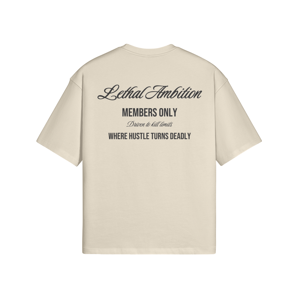 Members Only Tee boxy unisex cotton t-shirt back view in Apricot by Lethal Ambition