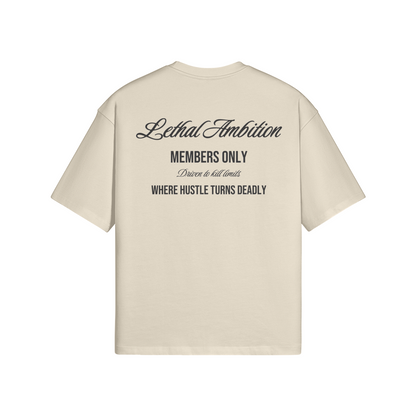 Members Only Tee boxy unisex cotton t-shirt back view in Apricot by Lethal Ambition