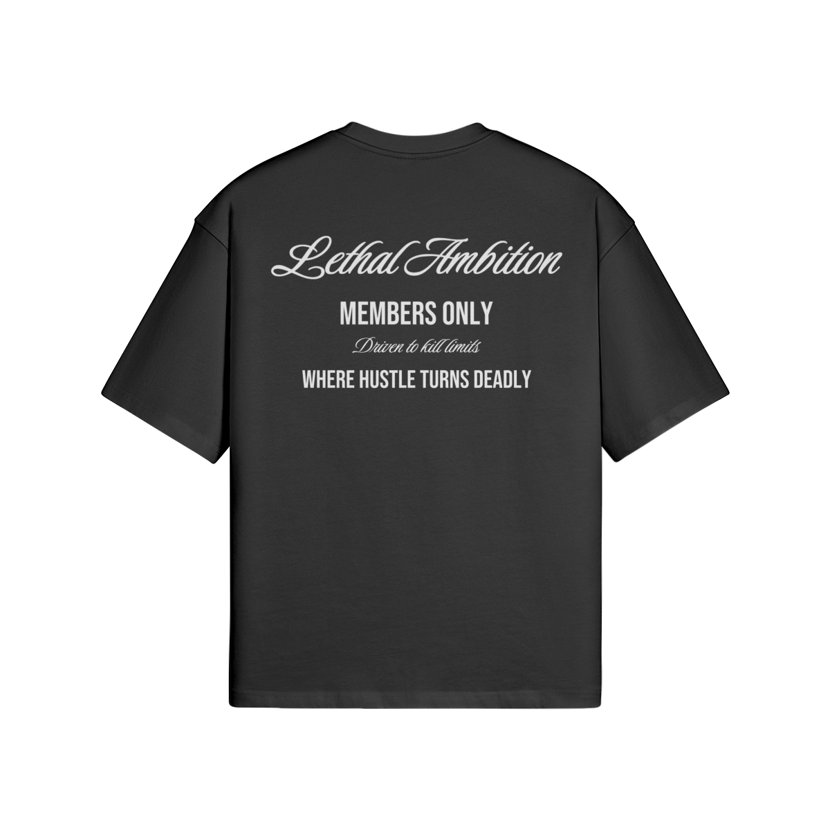 Members Only Tee boxy unisex cotton t-shirt back view in Black by Lethal Ambition