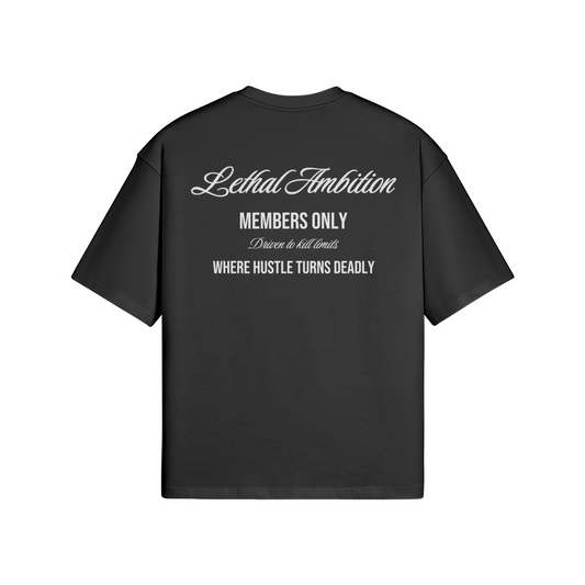 Members Only Tee boxy unisex cotton t-shirt back view in Black by Lethal Ambition