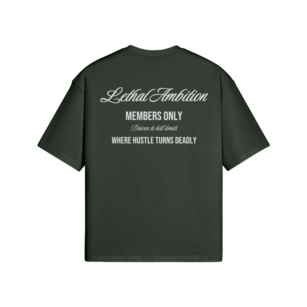 Members Only Tee boxy unisex cotton t-shirt back view in Jungle Green by Lethal Ambition