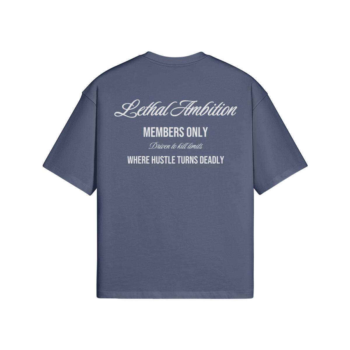 Members Only Tee boxy unisex cotton t-shirt back view in Slate by Lethal Ambition