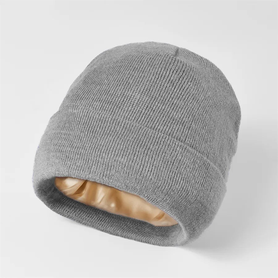 Cuffed Satin Lined Knit Beanie - Shop Now - Grey - The Legendary Apparels Brand