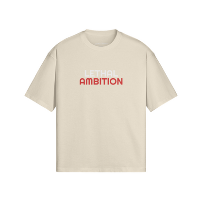 Vertical Lethal Tee boxy unisex cotton streetwear t-shirt front view in Apricot with white logo by Lethal Ambition