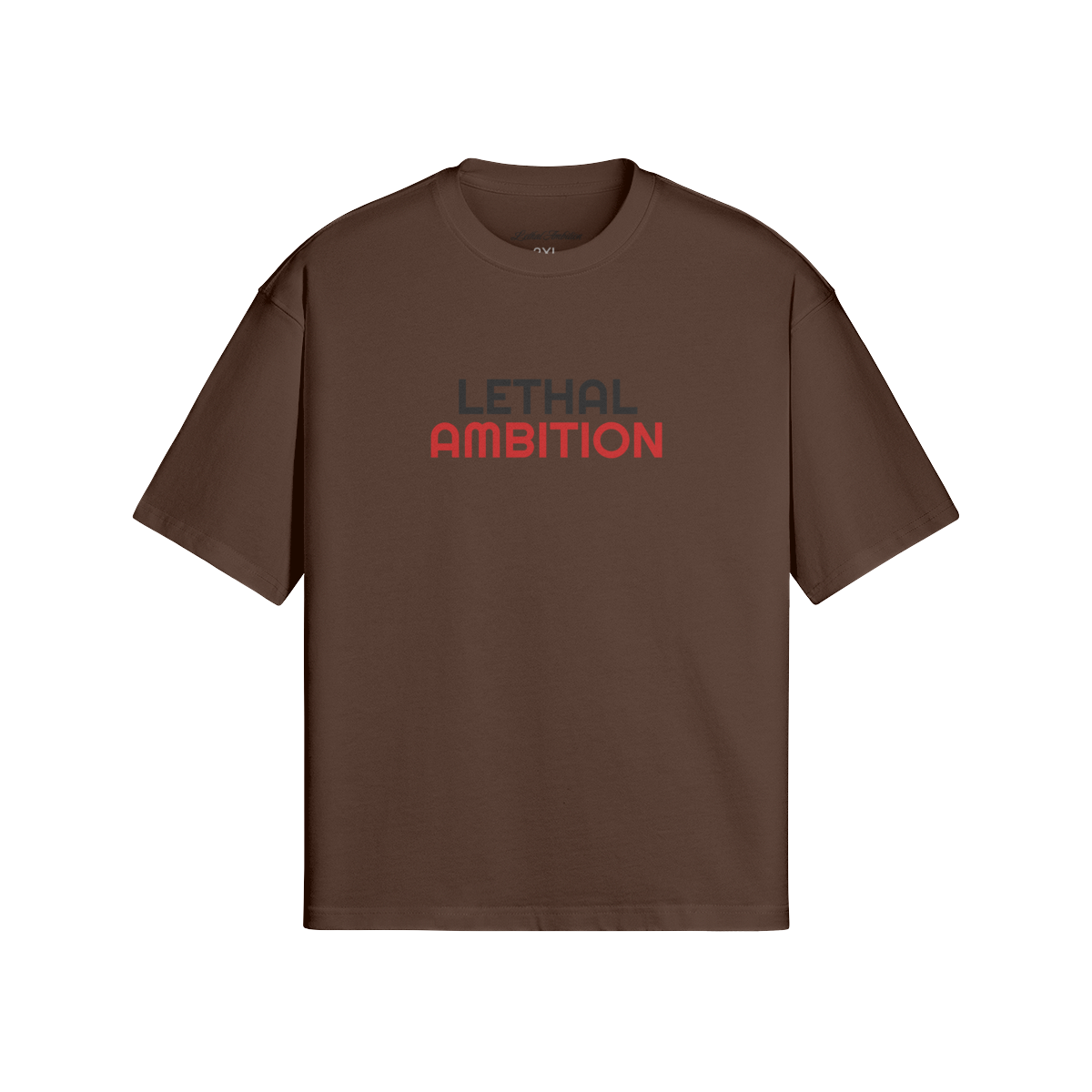 Vertical Lethal Tee boxy unisex cotton streetwear t-shirt front view in Dark Brown with black logo by Lethal Ambition