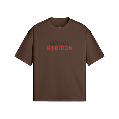 Vertical Lethal Tee boxy unisex cotton streetwear t-shirt front view in Dark Brown with black logo by Lethal Ambition