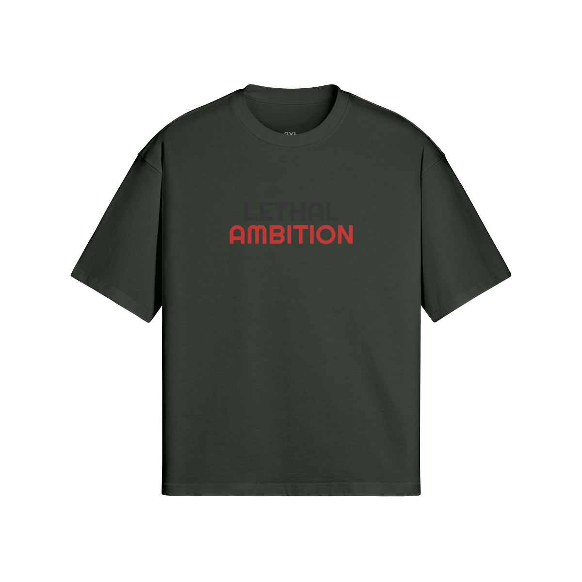 Vertical Lethal Tee boxy unisex cotton streetwear t-shirt front view in Jungle Green with black logo by Lethal Ambition