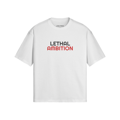 Vertical Lethal Tee boxy unisex cotton streetwear t-shirt front view in White by Lethal Ambition